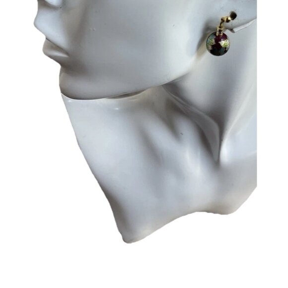 Vintage Cloisonne Earrings Carnelian Earrings Enamel Red White Round Dangle 1” - Picture 1 of 12